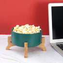 Ceramic Green Serving Bowl With Wooden Stand