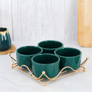 Ceramic Green Bowl Set With Metal Stand (set of 4)