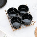 Ceramic Black Bowl Set With Metal Stand (set of 4)