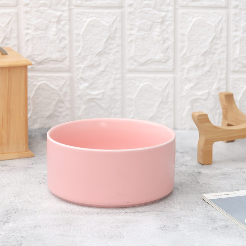 Ceramic Pink Serving Bowl With Wooden Stand