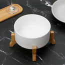 Ceramic White Serving Bowl With Wooden Stand