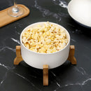 Ceramic White Serving Bowl With Wooden Stand