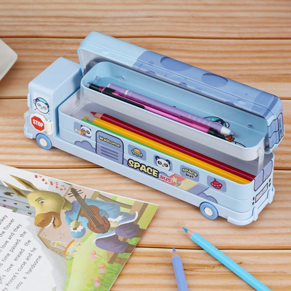 Astronut Printed Bus Design Blue Kids Pencil Box