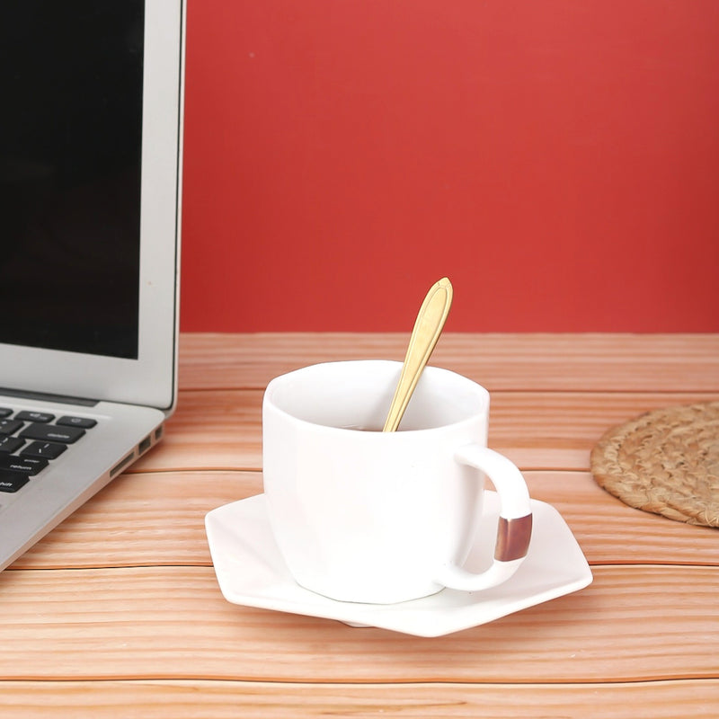 Ceramic Cup and Plate Set With Metal Spoon