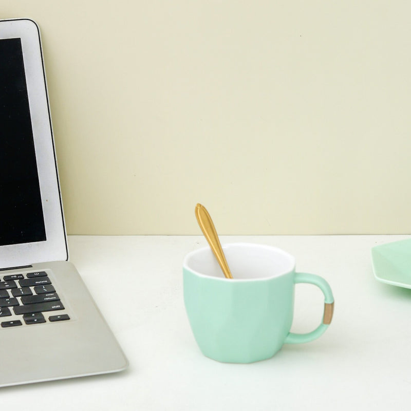 Ceramic Cup and Plate Set With Metal Spoon