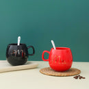 Solid Ceramic Cup Set With Spoon For Couples Set of 2