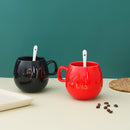 Solid Ceramic Cup Set With Spoon For Couples Set of 2