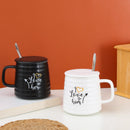 Ava Ceramic Love Express Coffee Mug Set With Lid & Silver Spoon Set of 2