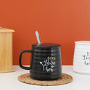 Ava Ceramic Love Express Coffee Mug Set With Lid & Silver Spoon Set of 2