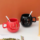 Solid Ceramic Cup Set With Spoon For Couples Set of 2