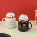 Ceramic Coffee Mug Set with Colorful Ball Lid Set of 2