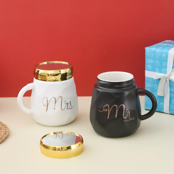 Mirror Lid Ceramic Coffee Mug Set Set of 2