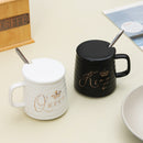 King Queen Ceramic Mug Set With Lid and Silver Spoon Set of 2