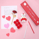 Artificial Flower Gift Box With Golden Rose Love And Teddy Set of 2