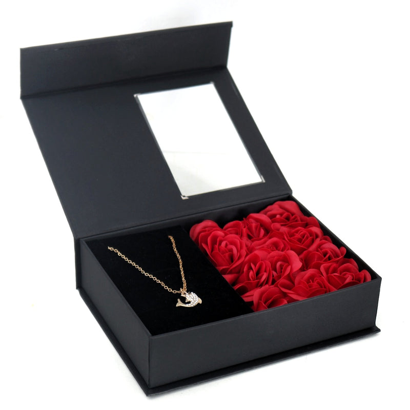 Artificial Flower Gift Set Box With Necklace