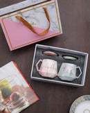 Royal Marble Design Ceramic Coffee Mug With Lid & Spoon Set of 2
