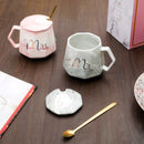 Royal Marble Design Ceramic Coffee Mug With Lid & Spoon Set of 2