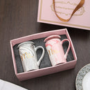 Wave Pattern Long  Coffee Mug Set With Lid & Golden Spoon Set of 2