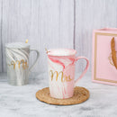 Wave Pattern Long  Coffee Mug Set With Lid & Golden Spoon Set of 2