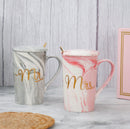 Wave Pattern Long  Coffee Mug Set With Lid & Golden Spoon Set of 2