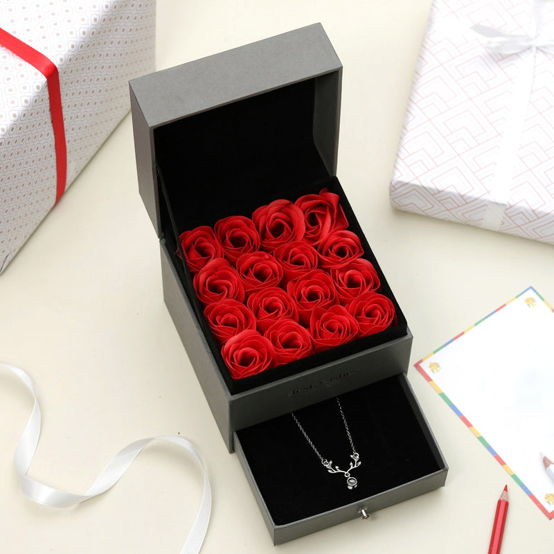 Artificial Rose Gift Set Box With Neckpiece