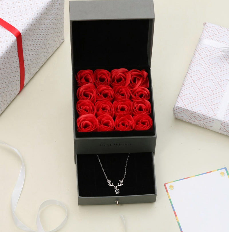 Artificial Rose Gift Set Box With Neckpiece