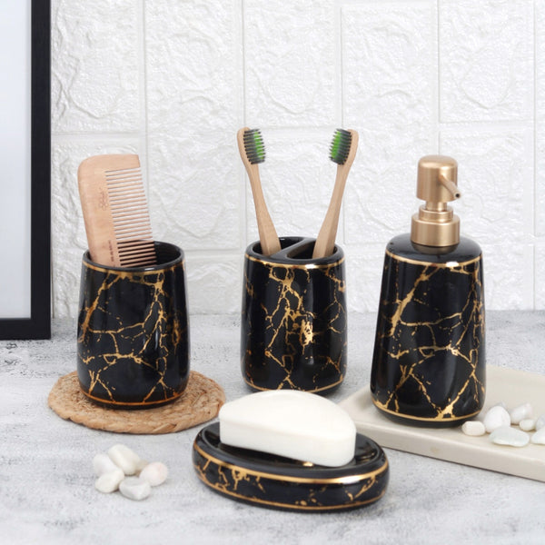 Metallic Marble Pattern Ceramic Bathroom Set Of 4 Pcs