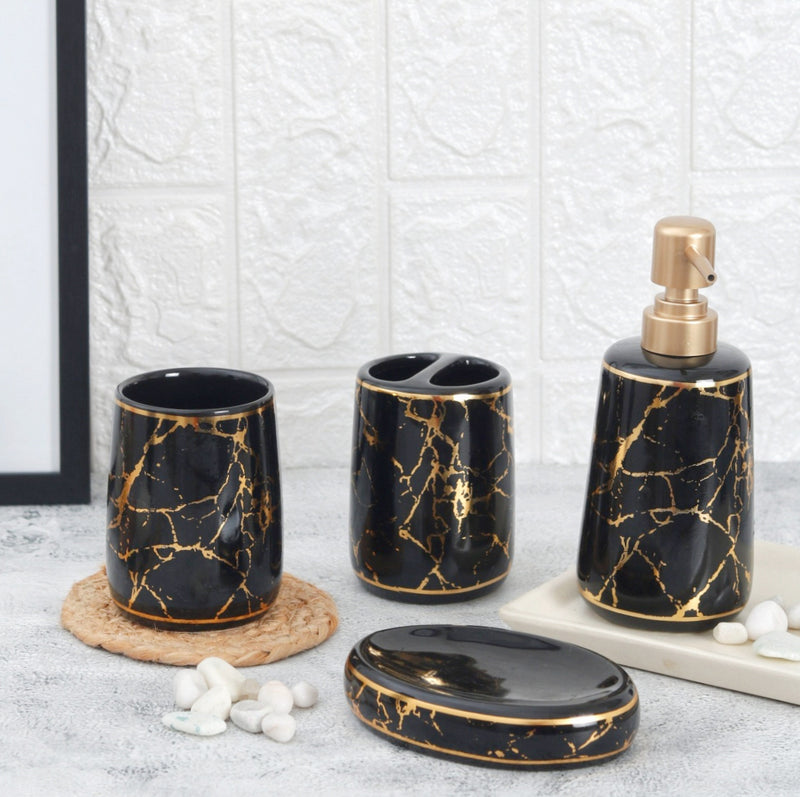 Metallic Marble Pattern Ceramic Bathroom Set Of 4 Pcs