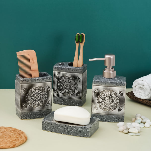 Beautiful Floral Design Ceramic Bathroom Set Of 4 Pcs