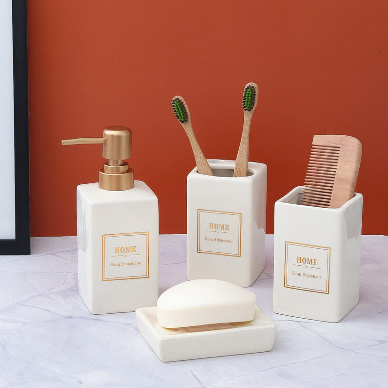 Home Printed Ceramic Bathroom Set Of 4 Pcs