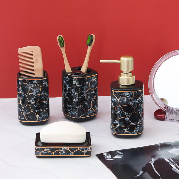 Marble Stone Pattern Ceramic Bathroom Set Of 4 Pcs