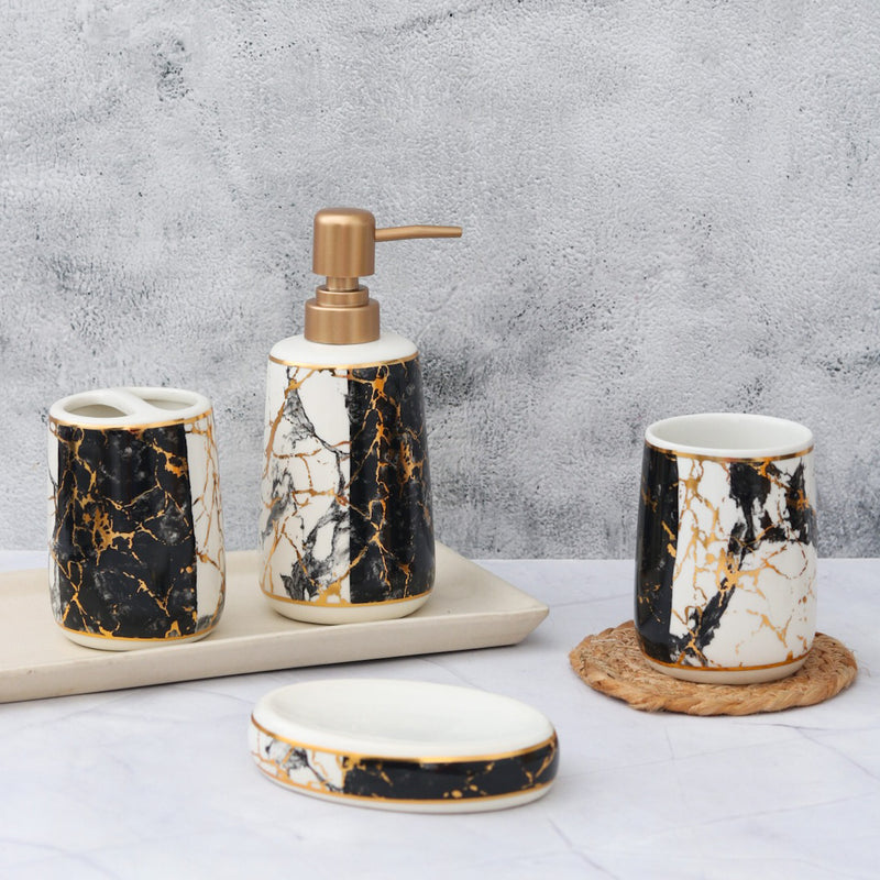 Metallic Marble Pattern Ceramic Bathroom Set Of 4 Pcs