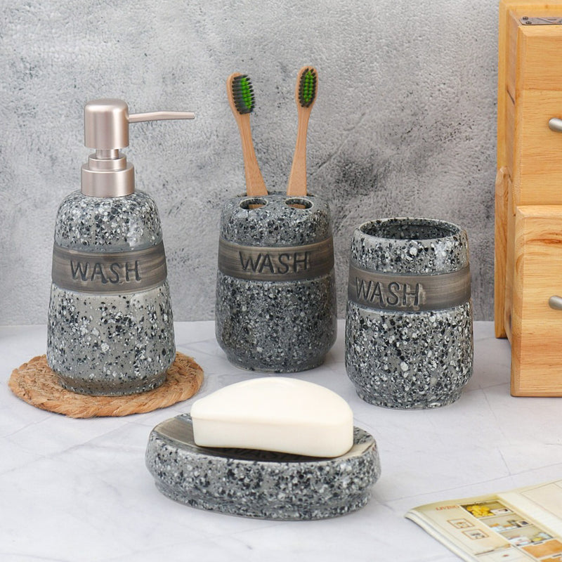 Wash Printed Ceramic Bathroom Set Of  4 Pcs