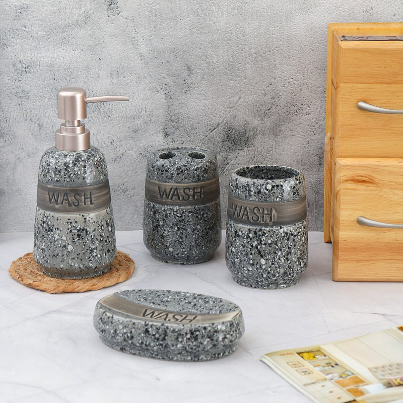 Wash Printed Ceramic Bathroom Set Of  4 Pcs