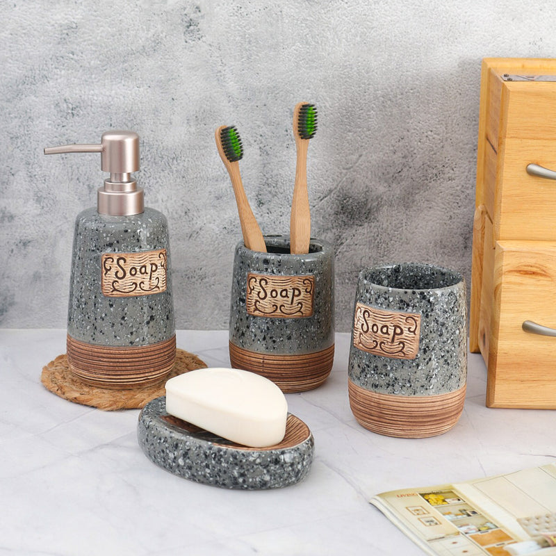 Soap Printed Ceramic Bathroom Set Of 4 Pcs