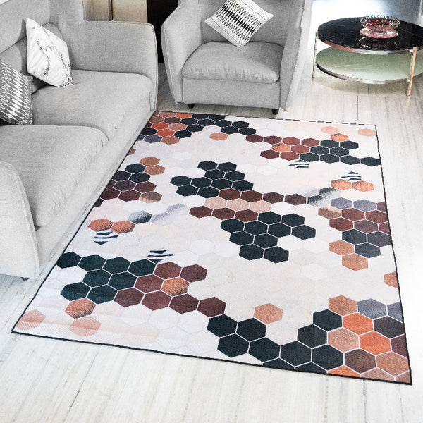 Honeycomb Design Brown & Black Modern Home Carpet