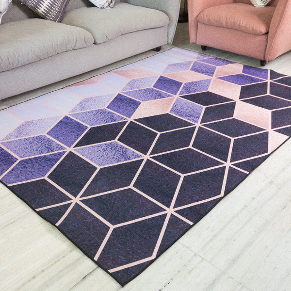 3D Cube Design Purple Modern Home Carpet