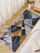 Abstract Grey & Gold Soft Long Door Mat