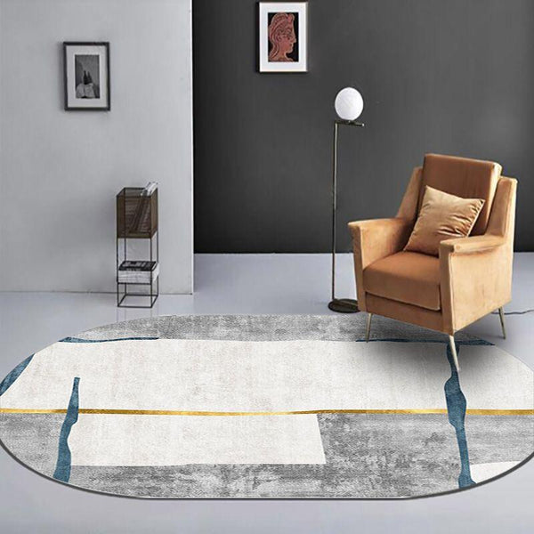 Oval Shape Grey Bedside Floor Mat