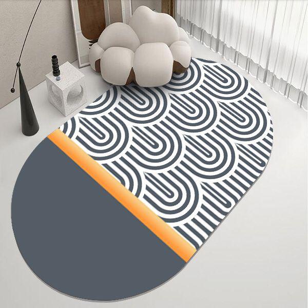 Oval Shape Blue Bedside Floor Mat