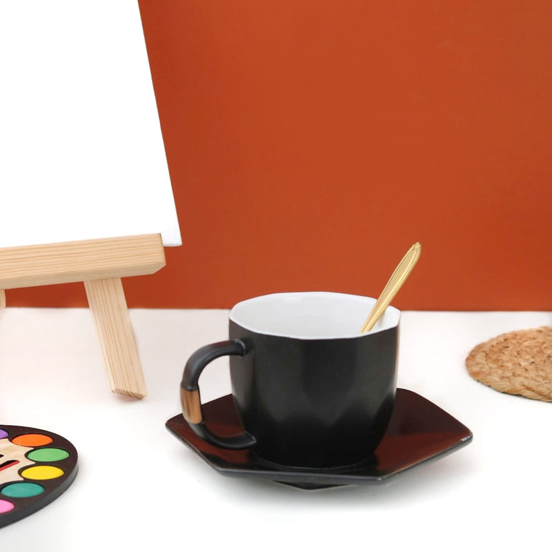 Ceramic Cup and Plate Set With Metal Spoon