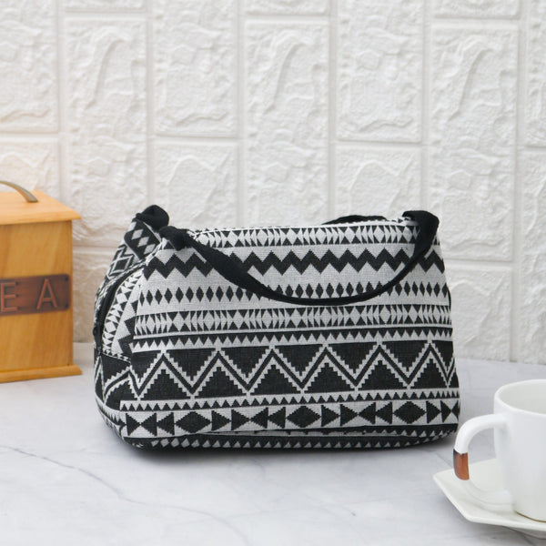 Vintage Pattern Portable Heat Insulated Black Tiffin Bag