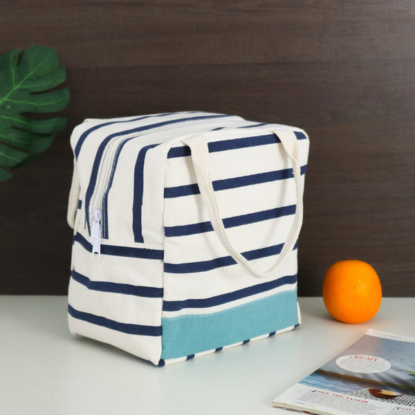 Stripe Design Heat Insulated Aqua Tiffin Bag