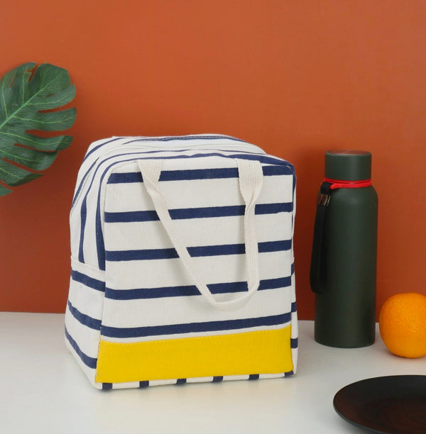 Stripe Design Heat Insulated Yellow Tiffin Bag