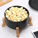 Ceramic Black Serving Bowl With Wooden Stand