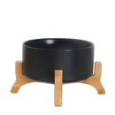 Ceramic Black Serving Bowl With Wooden Stand