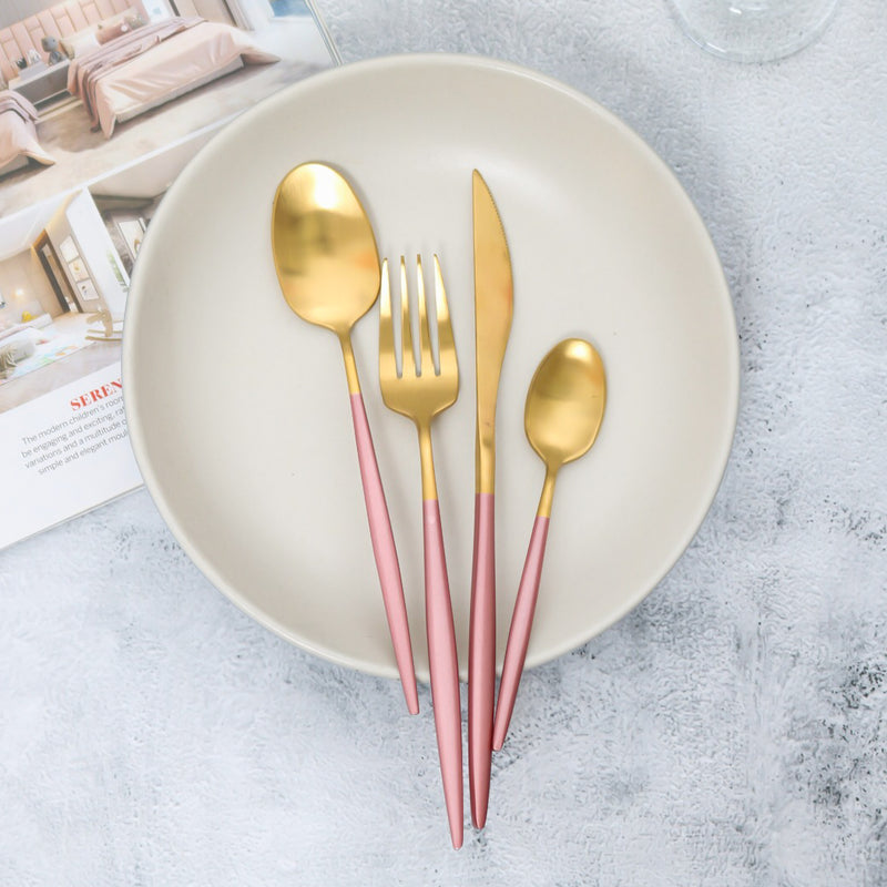 High Quality Rose Pink & Gold Metal Cutlery Set