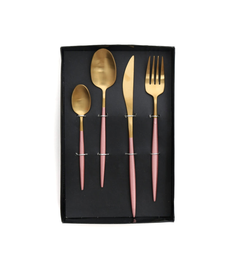 High Quality Rose Pink & Gold Metal Cutlery Set