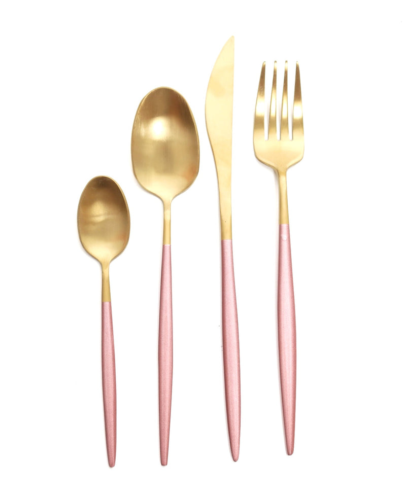 High Quality Rose Pink & Gold Metal Cutlery Set