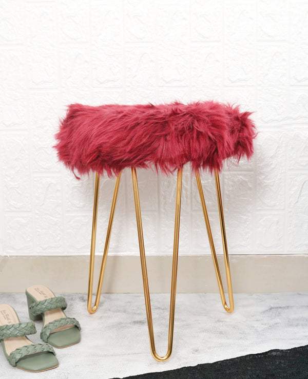 Comfortable and Soft Texture Round Maroon Fur Stool
